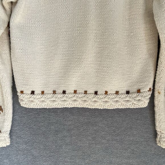 All Week Long Chunky Cardigan Sweater M Floral Cottagecore Cabin Beige Crochet - Picture 12 of 13